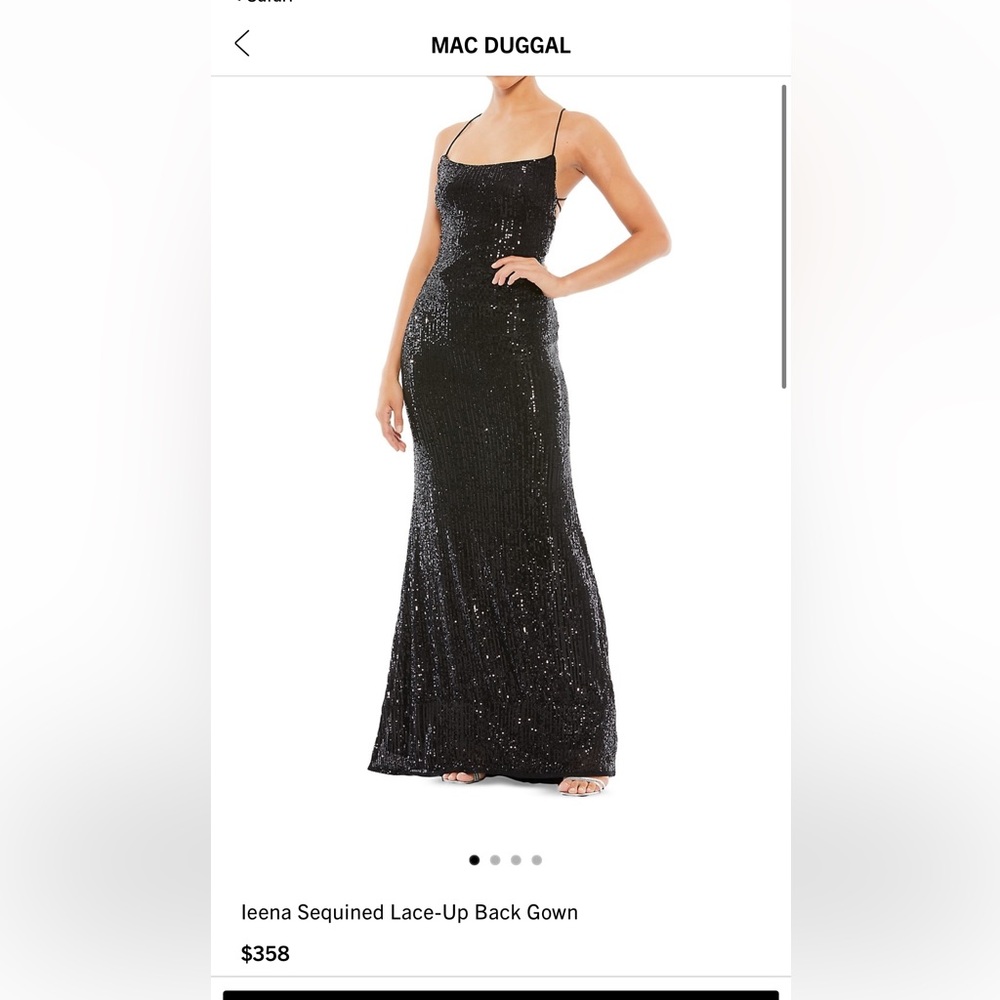 Currently selling on Saks for $358. Mac Duggal Leena black sequined long dress